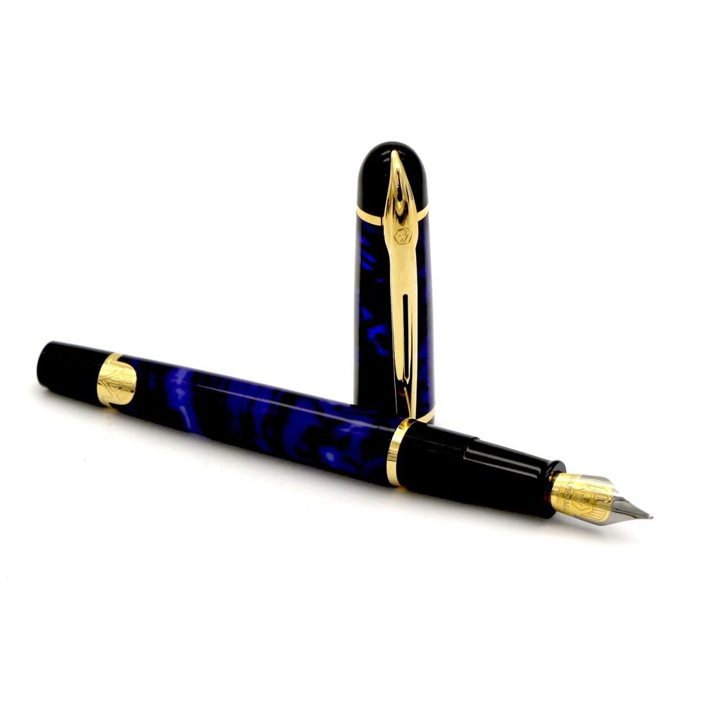 Waterman Phileas  Vintage Fountain Pen Blue Marble Gold Trim W/ Original Box